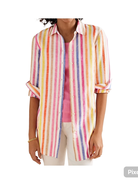 Talbots Tops - Talbots Linen Boyfriend Shirt - Rockport Stripe
